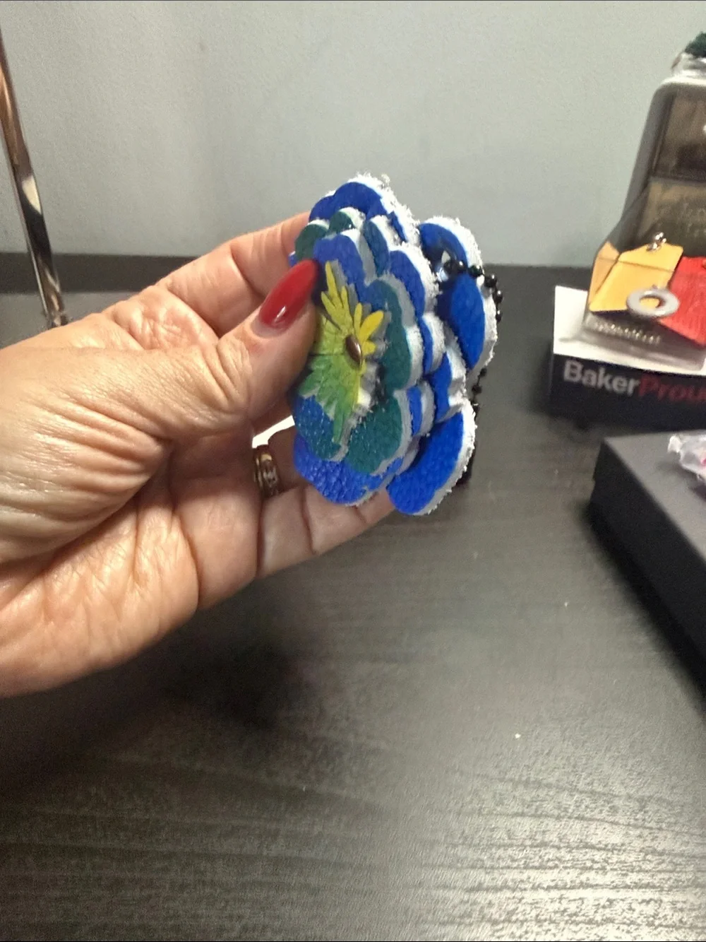 Blue Floral Handcrafted Layered Leather Bag Charm